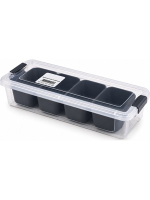Ozkr Store 35X7CM Şeffaf Kutu - Siyah Bölme Dikdörtgen Bölmeli Saklama Kab