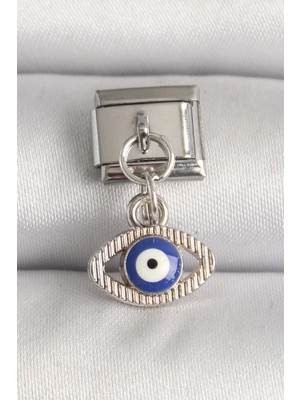Hace Bazaar 316L Çelik Gümüş Renk Nazar Boncuk Detaylı Göz Model Nomination Charm - TJ-BC1216