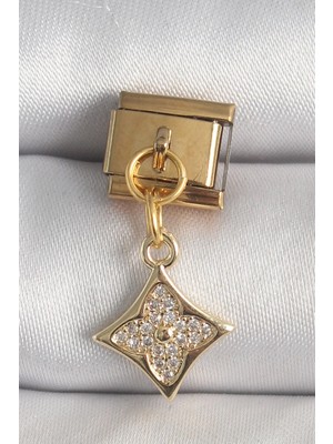 Hace Bazaar 316L Çelik Gold Renk Sallantı Zirkon Taşlı Çiçek Işlemeli Nomination Charm - TJ-BC1355