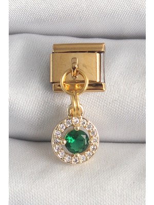 Hace Bazaar 316L Çelik Gold Renk Sallantı Yeşil Zirkon Taşlı Nomination Charm - TJ-BC1344
