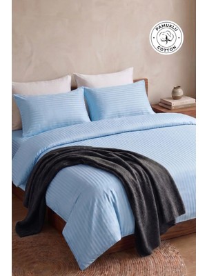 Evlen Home Collection Line Pamuklu Nevresim Takımı 4 Parça Çizgili Nevresim Seti | Otel Nevresim