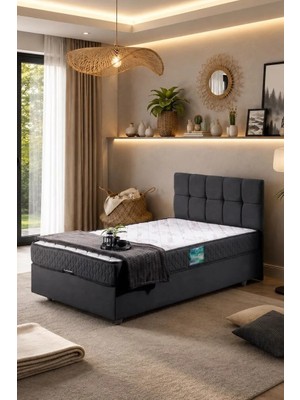 Setay Berlin Tek Kişilik Baza Başlık Comfort Yatak Seti Antrasit Gri