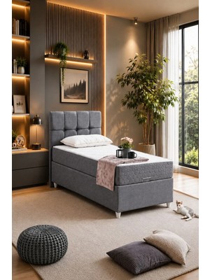 Setay Berlin Tek Kişilik Baza Başlık Comfort Yatak Seti - Gri