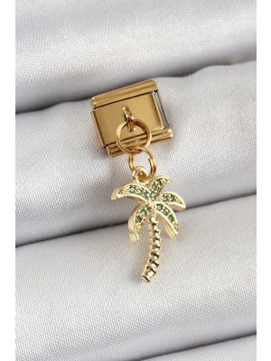 Hace Bazaar 316L Çelik Sallantılı Zirkon Taşlı Palmiye Ağacı Model Gold Renk Nomination Charm - TJ-BC1398