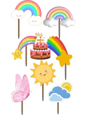 Himi Pasta Süsleri Gök Kuşağı Doğum Günü Pasta Süsleri Kız Erkek Çocuk Maket Pasta Kürdanı Cupcake Kürdan Süsü