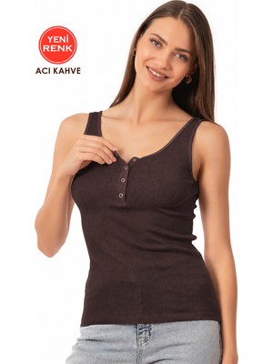 Özkan Underwear Özkan 27063 Kadın Pamuklu Likralı Kaşkorse Fitilli Esnek Rahat Önü Patlı Kalın Askılı Örme Atlet