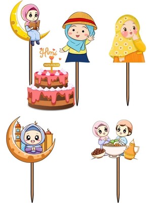Himi Pasta Süsleri Namaza Başladım Kuran Okuyorum Kız Erkek Çocuk Maket Pasta Kürdanı Pasta Süsleri Cupcake Süsleri