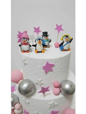 Himi Pasta Süsleri Penguenler 4 Parça Maket Kürdanlı Cupcake Pasta Süsü Doğum Günü Süsleri Pasta Kürdanı