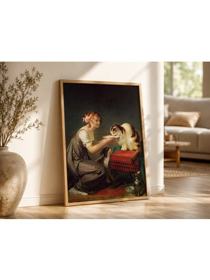 The Cat's Lunch - Marguerite Gérard -Çerçeveli Tablo