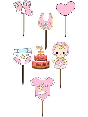 Himi Pasta Süsleri Baby Shower Doğum Günü Kız Erkek Çocuk Maket Pasta Kürdanı Pasta Süsleri Cupcake Kürdan Süsleri