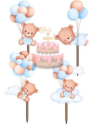 Himi Pasta Süsleri Ayıcık Modeli Erkek Çocuk Pasta Kürdanı Pasta Süsleri Cupcake Süsleri Kağıt Pasta Süsleri