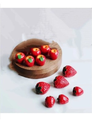 Himi Pasta Süsleri Elma ve Çilek Maket Kürdanlı Cupcake Pasta Süsü Doğum Günü Süsleri Kürdan Süsü