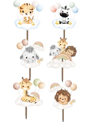 Himi Pasta Süsleri Safari Özel Set Doğum Günü Pasta Süsleri Kız Erkek Çocuk Maket Pasta Kürdanı Cupcake Kürdan Süsü