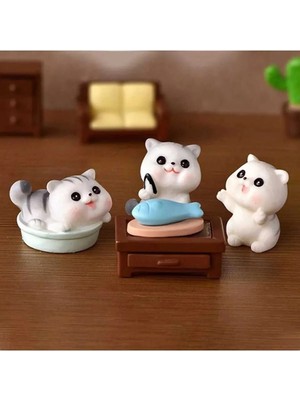 Himi Pasta Süsleri 3'lü Kedi Saksı Maket Kürdanlı Cupcake Pasta Süsü Doğum Günü Süsleri Kürdan Süsü