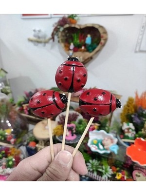 Himi Pasta Süsleri 3'lü Uğur Böceği Maket Kürdanlı Cupcake Pasta Süsü Doğum Günü Süsleri Kürdan Süsü