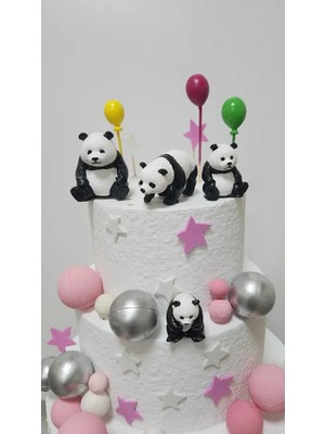 Himi Pasta Süsleri Panda 4 Parça Maket Kürdanlı Cupcake Pasta Süsü Doğum Günü Süsü Pasta Kürdanı Kürdan Süsü