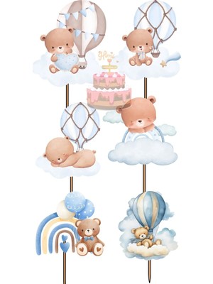 Himi Pasta Süsleri Uçan Balonlu Ayıcık Doğum Günü Pasta Süsleri Kız Erkek Çocuk Maket Pasta Kürdanı Cupcake Kürdan Süsü