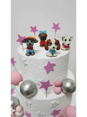 Himi Pasta Süsleri Sevimli Köpekler Maket Kürdanlı Cupcake Pasta Süsü 4 Parça Doğum Günü Süsleri