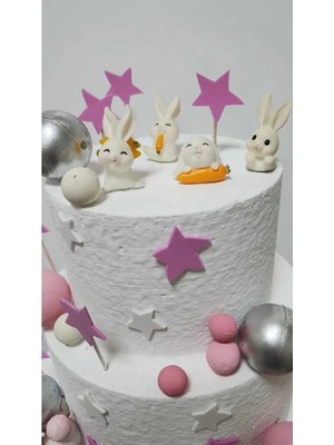 Himi Pasta Süsleri 4'lü Tavşanlar Maket Kürdanlı Cupcake Pasta Süsü Doğum Günü Süsleri