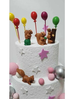 Himi Pasta Süsleri Sincaplar ve Balon Maket Kürdanlı Cupcake Pasta Süsü Doğum Günü Süsü Pasta Kürdanı Kürdan Süsü