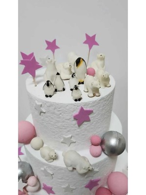 Himi Pasta Süsleri Kutup Ayıları ve Penguenler Maket Kürdanlı Cupcake Pasta Süsü 14 Parça