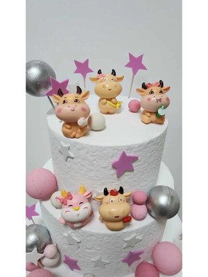 Himi Pasta Süsleri Sevimli Inekler 5 Parça Maket Kürdanlı Cupcake Pasta Süsü Doğum Günü Süsleri
