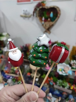 Himi Pasta Süsleri 3'lü Noel Yılbaşı Kardan Adam Maket Kürdanlı Cupcake Pasta Süsü Doğum Günü Süsleri