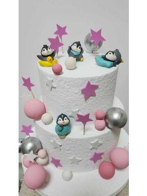 Himi Pasta Süsleri Sevimli Penguenler Maket Kürdanlı Cupcake Pasta Süsü 4 Parça Doğum Günü Süsleri