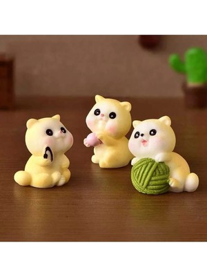 Himi Pasta Süsleri 3'lü Kedi Maket Kürdanlı Cupcake Pasta Süsü Doğum Günü Süsleri Kürdan Süsü