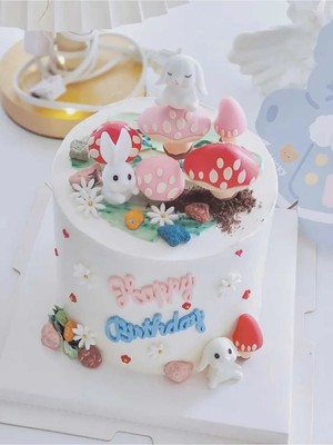 Himi Pasta Süsleri Tavşan ve Mantar 6 Parça Maket Kürdanlı Cupcake Pasta Süsü Doğum Günü Süsleri Kürdan Süsü