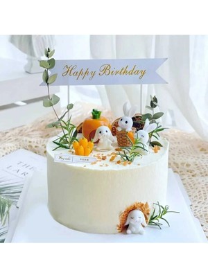 Himi Pasta Süsleri Tavşan Set 7 Parça Maket Kürdanlı Cupcake Pasta Süsü Doğum Günü Süsleri Kürdan Süsü