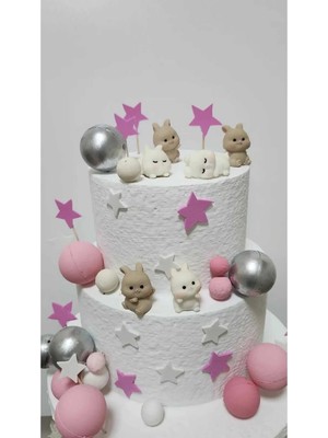 Himi Pasta Süsleri Sevimli Tavşanlar Maket Kürdanlı Cupcake Pasta Süsü 6 Parça Doğum Günü Süsleri