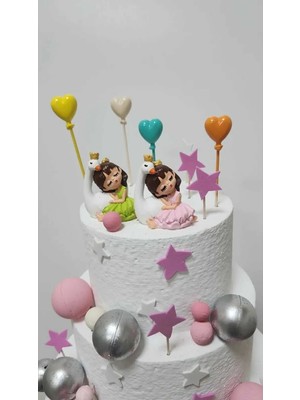 Himi Pasta Süsleri Kuğudaki Balonlu Kız 6 Parça Maket Kürdanlı Cupcake Pasta Süsü Doğum Günü Süsleri
