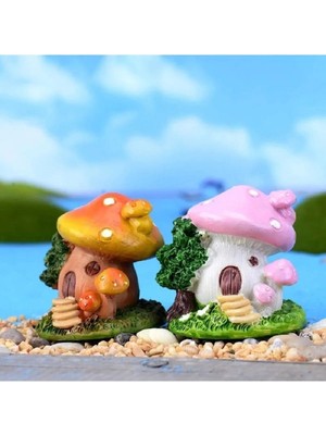 Himi Pasta Süsleri 2'li Mantar Ev Maket Kürdanlı Cupcake Pasta Süsü Doğum Günü Süsleri Kürdan Süsü