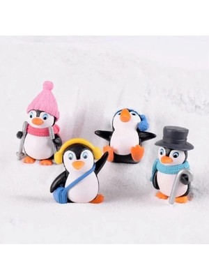 Himi Pasta Süsleri 4'lü Penguen Maket Kürdanlı Cupcake Pasta Süsü Doğum Günü Süsleri Pasta Kürdanı