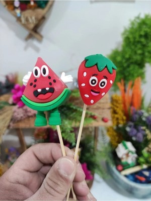 Himi Pasta Süsleri Çilek ve Karpuz Maket Kürdanlı Cupcake Pasta Süsü Doğum Günü Süsleri Kürdan Süsü