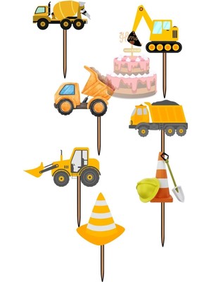 Himi Pasta Süsleri Iş Makinaları Kız Erkek Çocuk Maket Pasta Kürdanı Pasta Süsleri Cupcake Kürdan Süsleri
