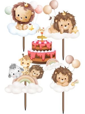Himi Pasta Süsleri Aslan Safari Kız Erkek Çocuk Pasta Kürdanı Pasta Süsleri Cupcake Süsleri Kağıt Pasta Süsleri