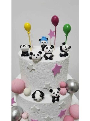 Himi Pasta Süsleri Panda 7 Parça Maket Kürdanlı Cupcake Pasta Süsü Doğum Günü Süsü Pasta Kürdanı Kürdan Süsü