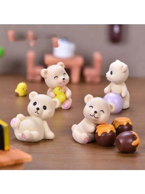 Himi Pasta Süsleri 4'lü Ayıcık Maket Kürdanlı Cupcake Pasta Süsü Doğum Günü Süsleri Kürdan Süsü