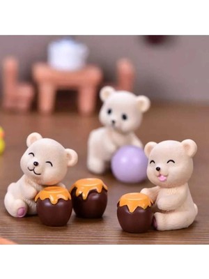 Himi Pasta Süsleri 3'lü Ayıcık Maket Kürdanlı Cupcake Pasta Süsü Doğum Günü Süsleri Kürdan Süsü