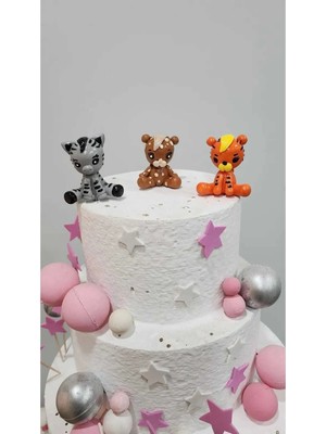 Himi Pasta Süsleri 3'lü Safari Hayvanlar Maket Kürdanlı Cupcake Pasta Süsü Doğum Günü Süsü Pasta Kürdanı Kürdan Süsü
