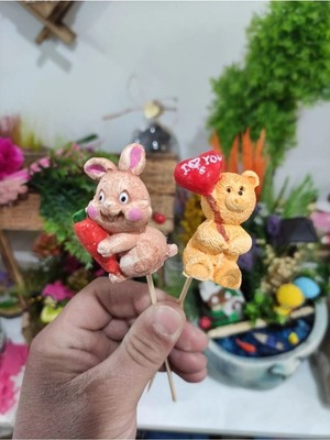 Himi Pasta Süsleri Tavşan ve Ayıcık Maket Kürdanlı Cupcake Pasta Süsü Doğum Günü Süsleri Pasta Kürdanı