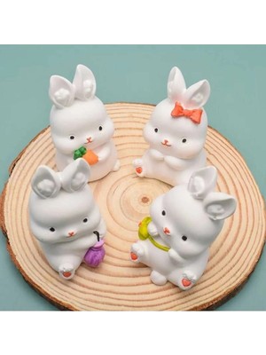 Himi Pasta Süsleri 4'lü Tavşan Maket Kürdanlı Cupcake Pasta Süsü Doğum Günü Süsleri Pasta Kürdanı Kürdan Süsü