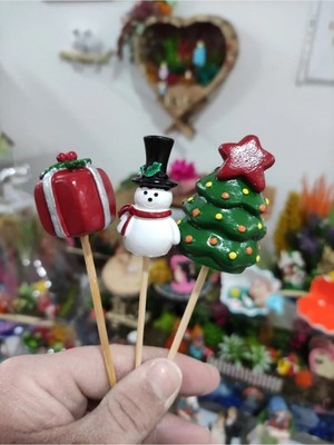 Himi Pasta Süsleri 3'lü Noel Yılbaşı Kardan Adam Maket Kürdanlı Cupcake Pasta Süsü Doğum Günü Süsleri