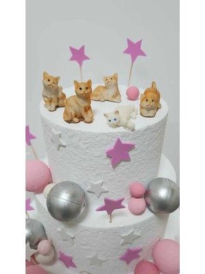 Himi Pasta Süsleri Sevimli Kediler Maket Kürdanlı Cupcake Pasta Süsü 5 Parça Doğum Günü Süsleri