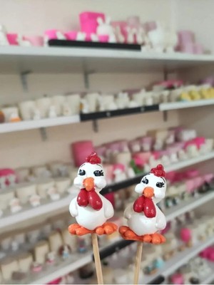 Himi Pasta Süsleri 2'li Tavuk Maket Kürdanlı Cupcake Pasta Süsü Doğum Günü Süsleri Kürdan Süsü