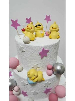 Himi Pasta Süsleri Sevimli Büyük Civcivler Maket Kürdanlı Cupcake Pasta Süsü 4 Parça Doğum Günü Süsleri