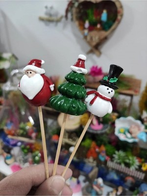 Himi Pasta Süsleri 3'lü Noel Yılbaşı Maket Kürdanlı Cupcake Pasta Süsü Doğum Günü Süsleri Pasta Kürdanı