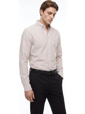 Altınyıldız Classics Beyaz Erkek Düğmeli Tailored Fit Çizgili Gömlek ACE201262278